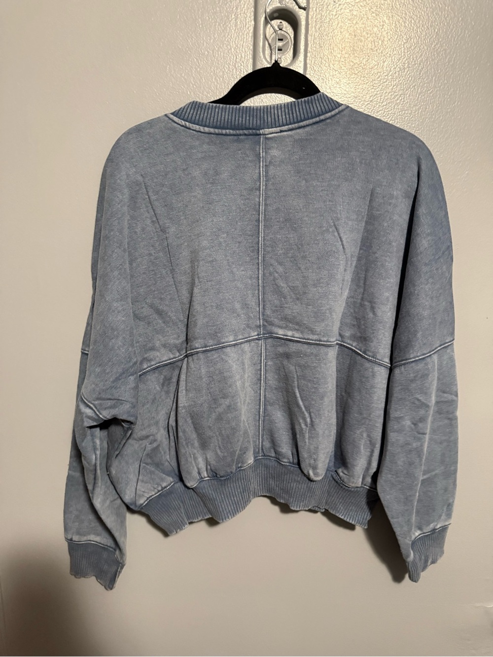 Dusty Blue Acid Washed Zip-Front Fleece Bomber Jacket Large - Picture 4 of 4